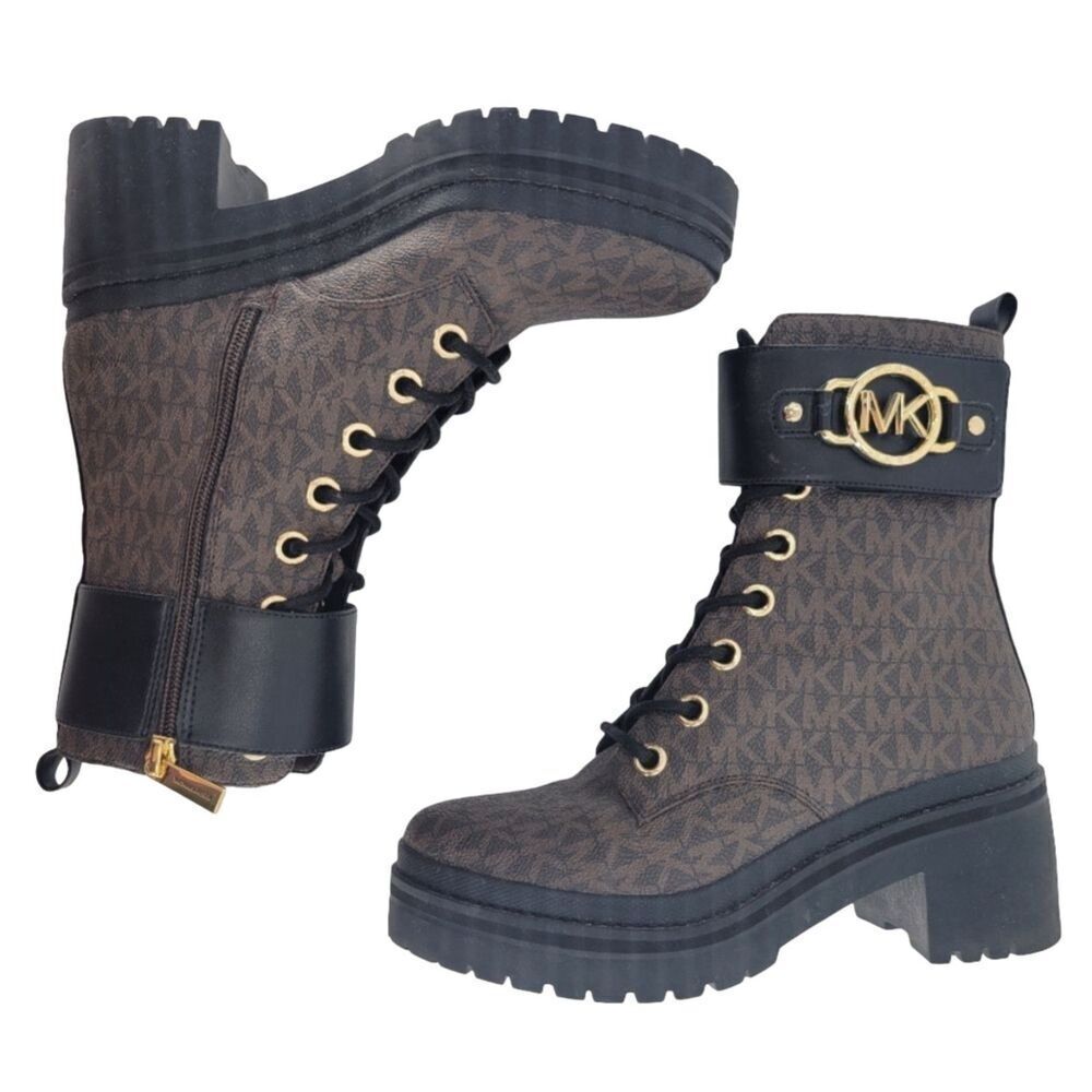 Michael Kors Womens 'Rory' Heeled Ankle Boots Dark Brown Black 6